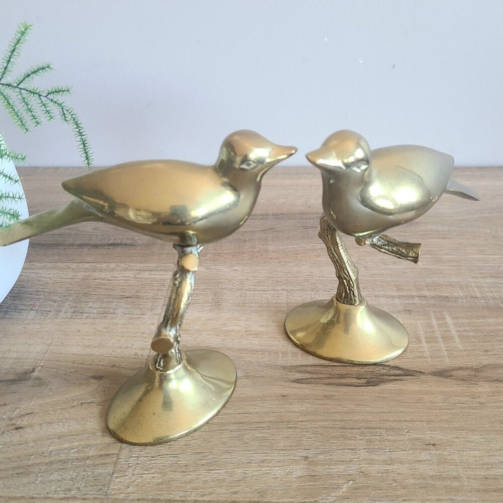 Set of 2 vintage brass birds on branches figurines. - Picture 3 of 7